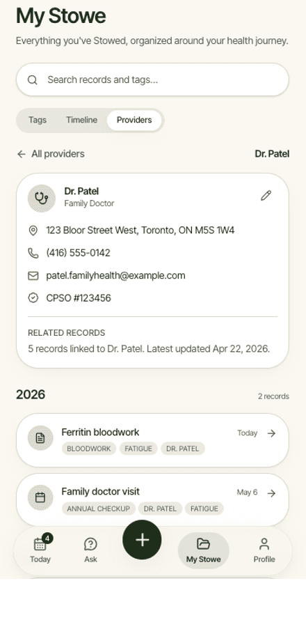 A care provider's contact details in the Stowe app